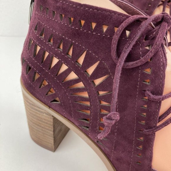*Vince Camuto Tarita Cut Out Lace Up Burgundy Suede Open Toe Heel Bootie Size 6 - Picture 13 of 16